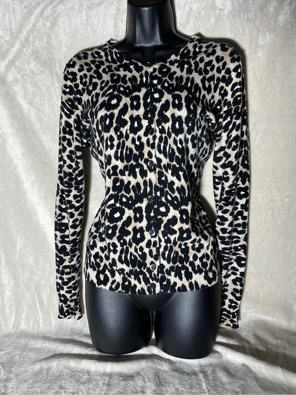 Leopard Print Button-Front Women's Top/ Cardi - Black & Cream 100% Cotton
